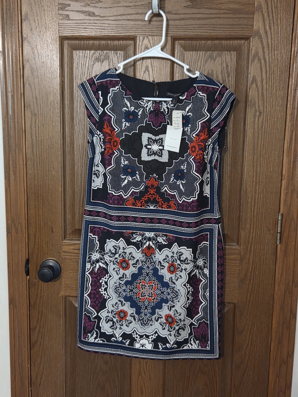 Banana Republic Navy, Black & Red Printed Cap-Sleeve Mini Dress